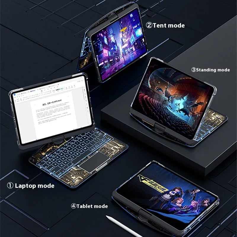 360 swivel transparent keyboard case for iPad with trackpad and telescopic pen slot