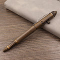 Brass bolt-action tactical pen with cylindrical barrel and press mechanism in retro finish