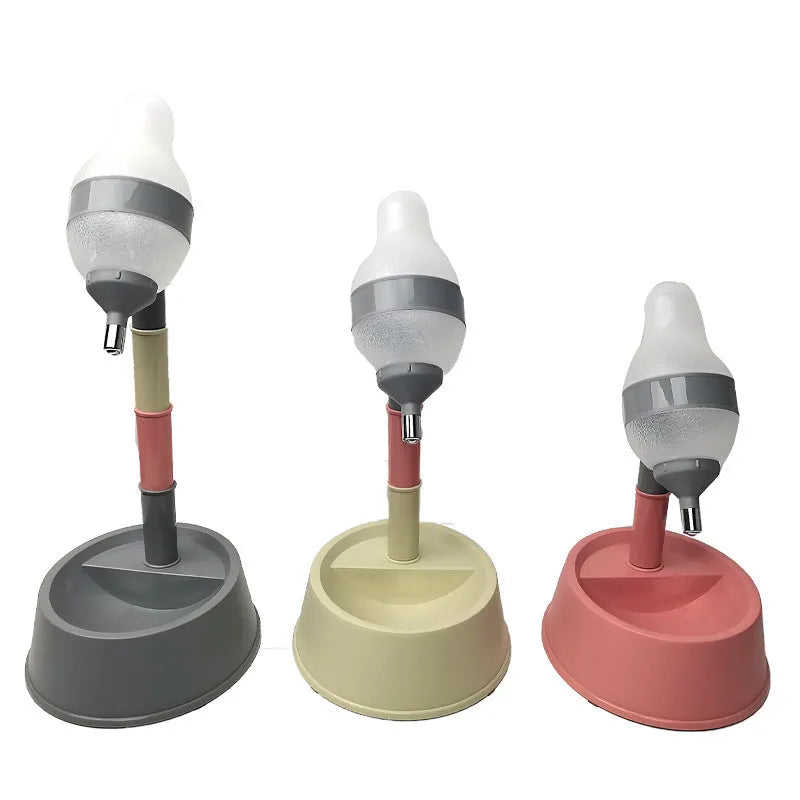 Green pet standing water dispenser with detachable pole and adjustable height settings on a floor.