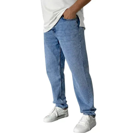Men's cotton cowboy trousers, slightly flared, water-washed finish, available in dark blue