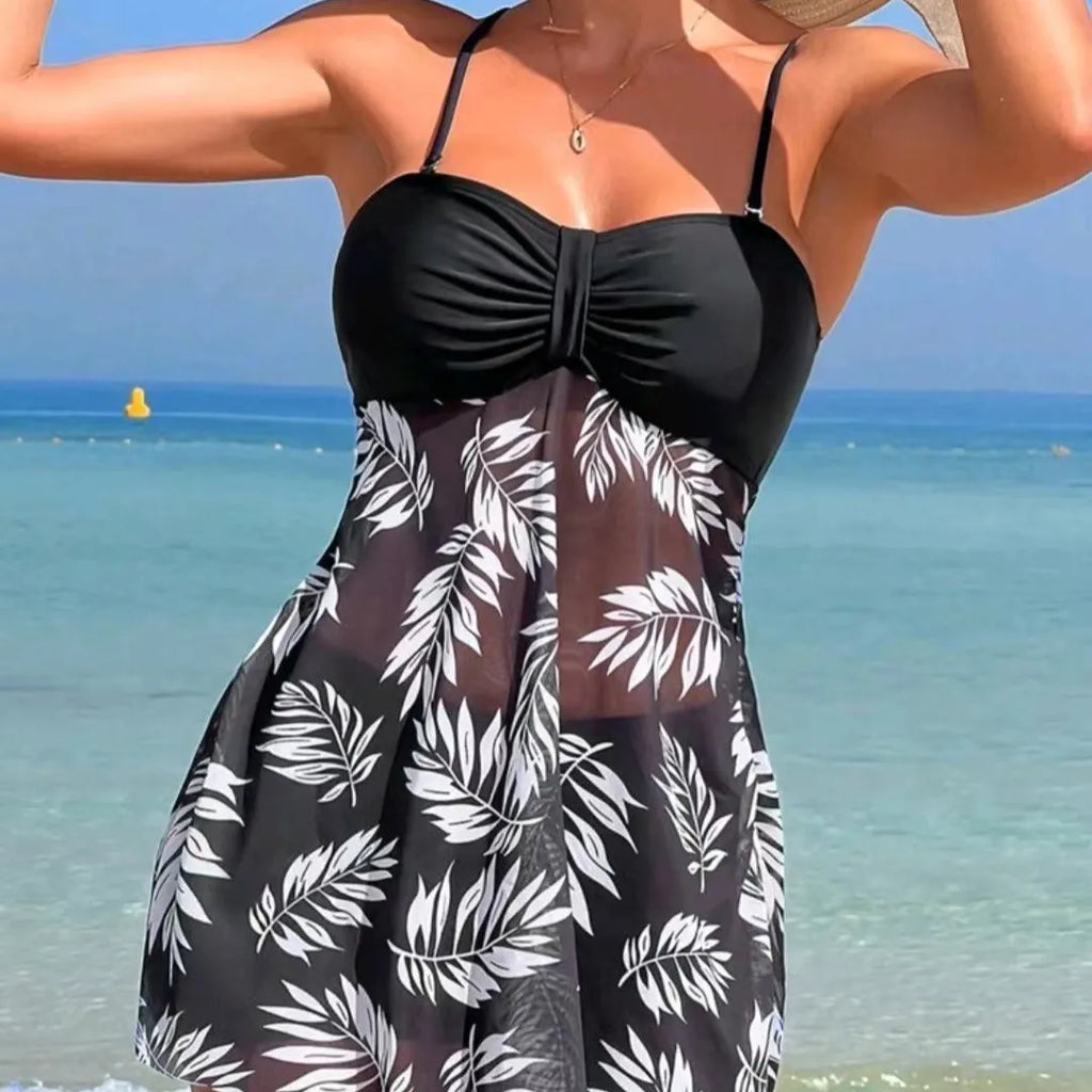 Women's high-waist swimsuit boxer shorts with mesh panel in three colour options