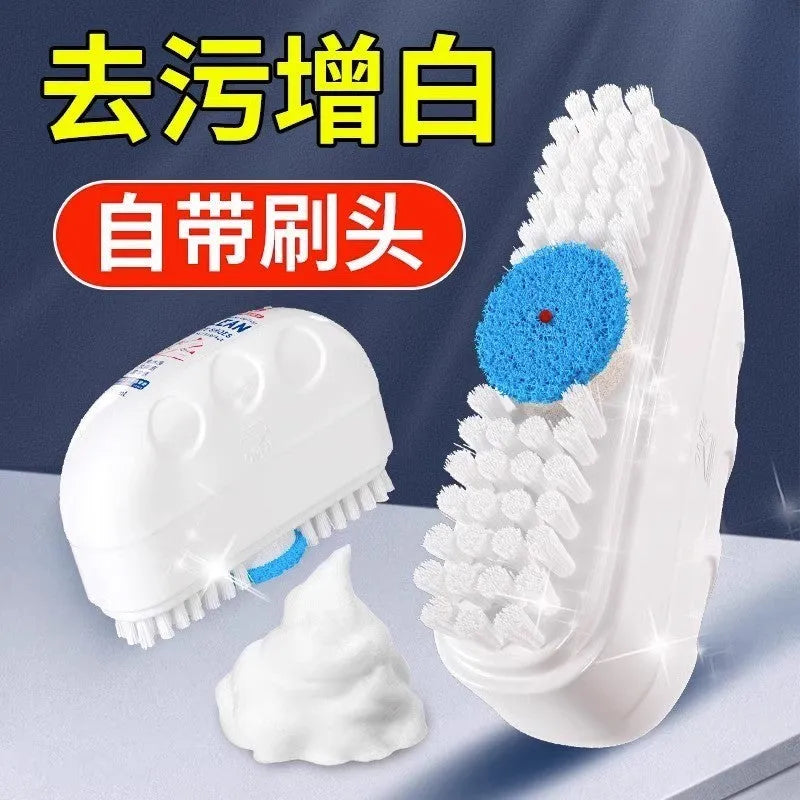 White shoes dry cleaning agent with brush head and detergent bottle for leather shoe scrubbing