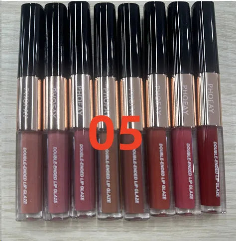 C-L021 double-head lip gloss pen with non-stick cup applicator showing two colour tips.