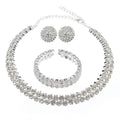 Women's rhinestone three-piece jewellery set with double-layer necklace, bracelet and ear studs in gold or silver