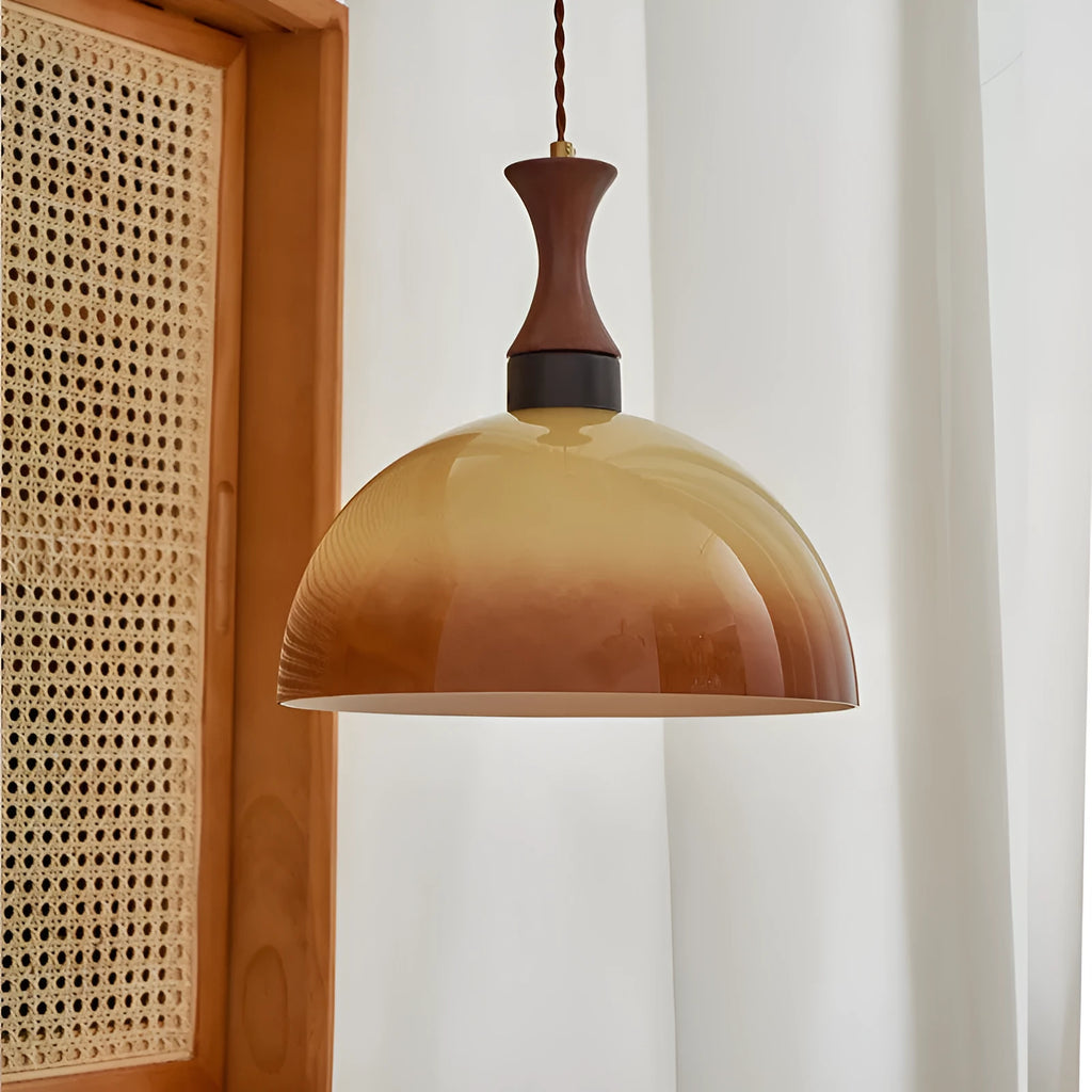 Retro glass pendant light with 30cm semicircle shade in white tri-colour for dining room