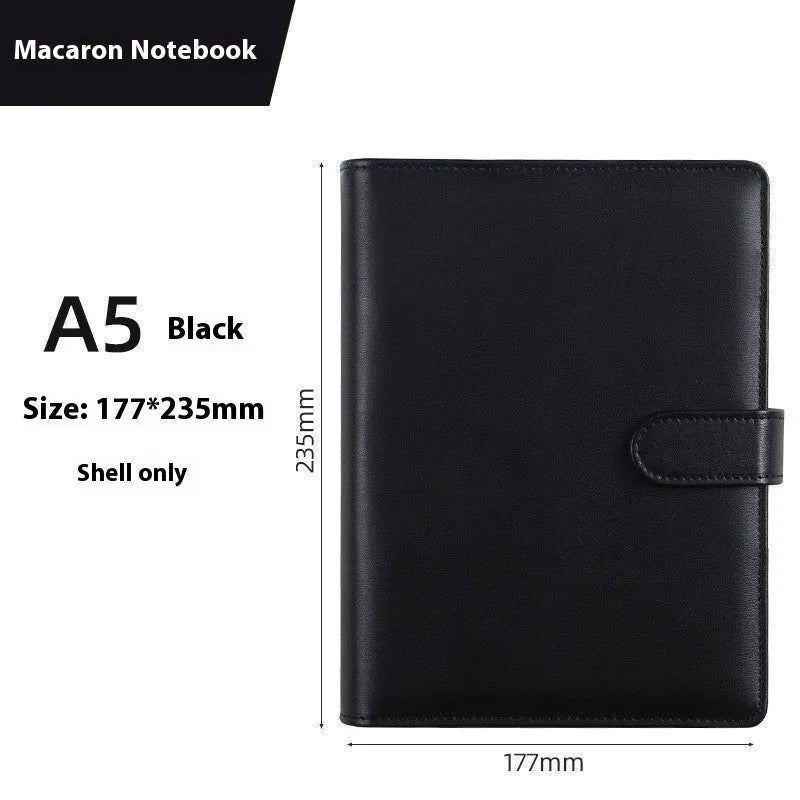 A5 PU leather loose-leaf binder notebook shell with zipper closure in a solid colour.