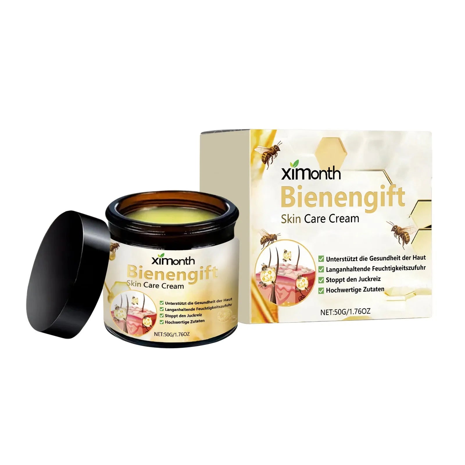50g jar of bee venom neck cream with herbal moisturising ingredients