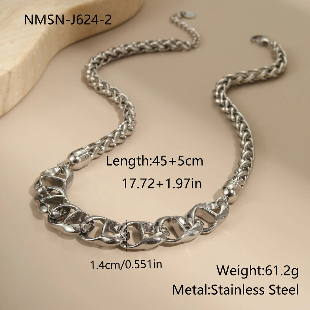 Stainless steel geometric chain necklace with 18K gold plating in gold or steel colour options
