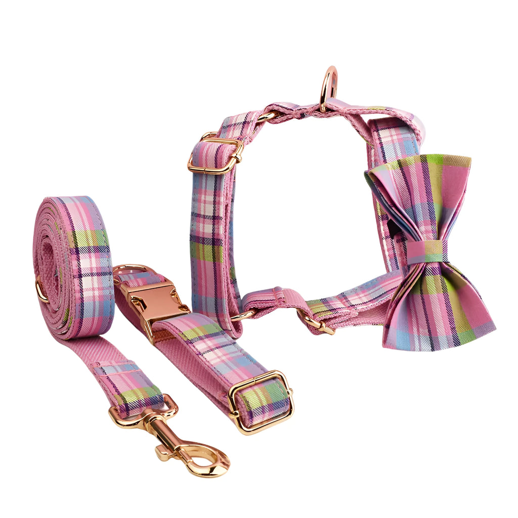 Qicaigei dog collar set with leash bow and vest in cloth for small dogs