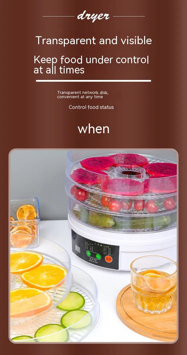 Five-layer stainless steel tray food dehydrator with British plug for home use.