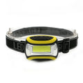 Yellow Major three-speed COB headlamp with adjustable headband for outdoor use.