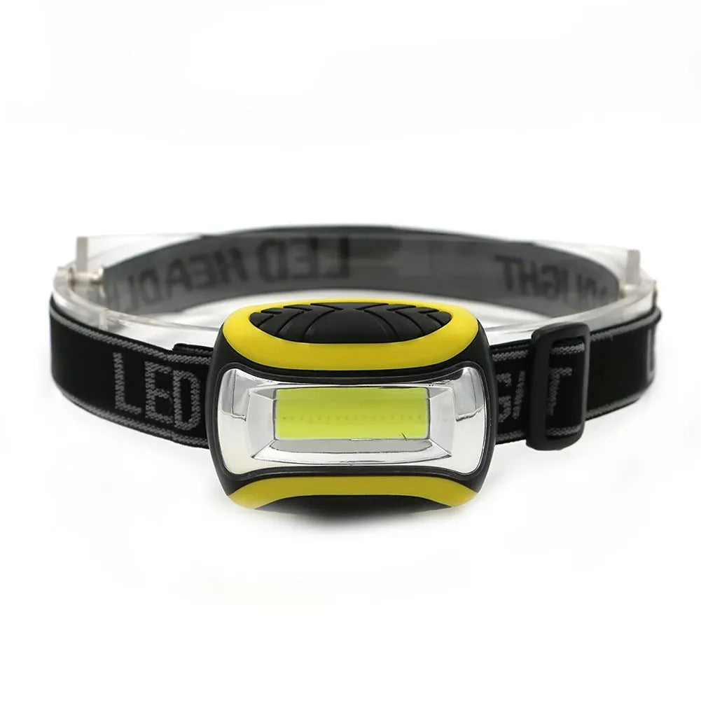 Yellow Major three-speed COB headlamp with adjustable headband for outdoor use.
