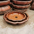 Small red purple sand round flower pot 35-40cm on desktop with begonia tree pile
