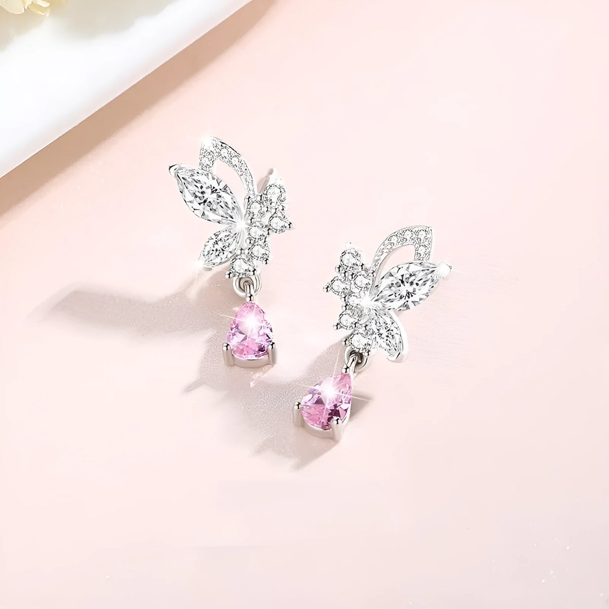 Crystal butterfly stud earrings in 925 silver, E0141 silver colour, one pair for women's pierced ears