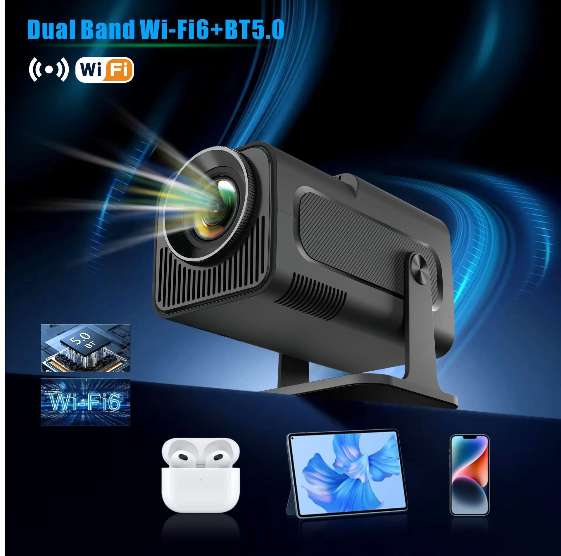 HY320 Android small HD smart projector 1080p with PTZ bracket and remote control