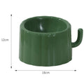 Dark green cactus design cat bowl with high-stand construction and weighted anti-slip base