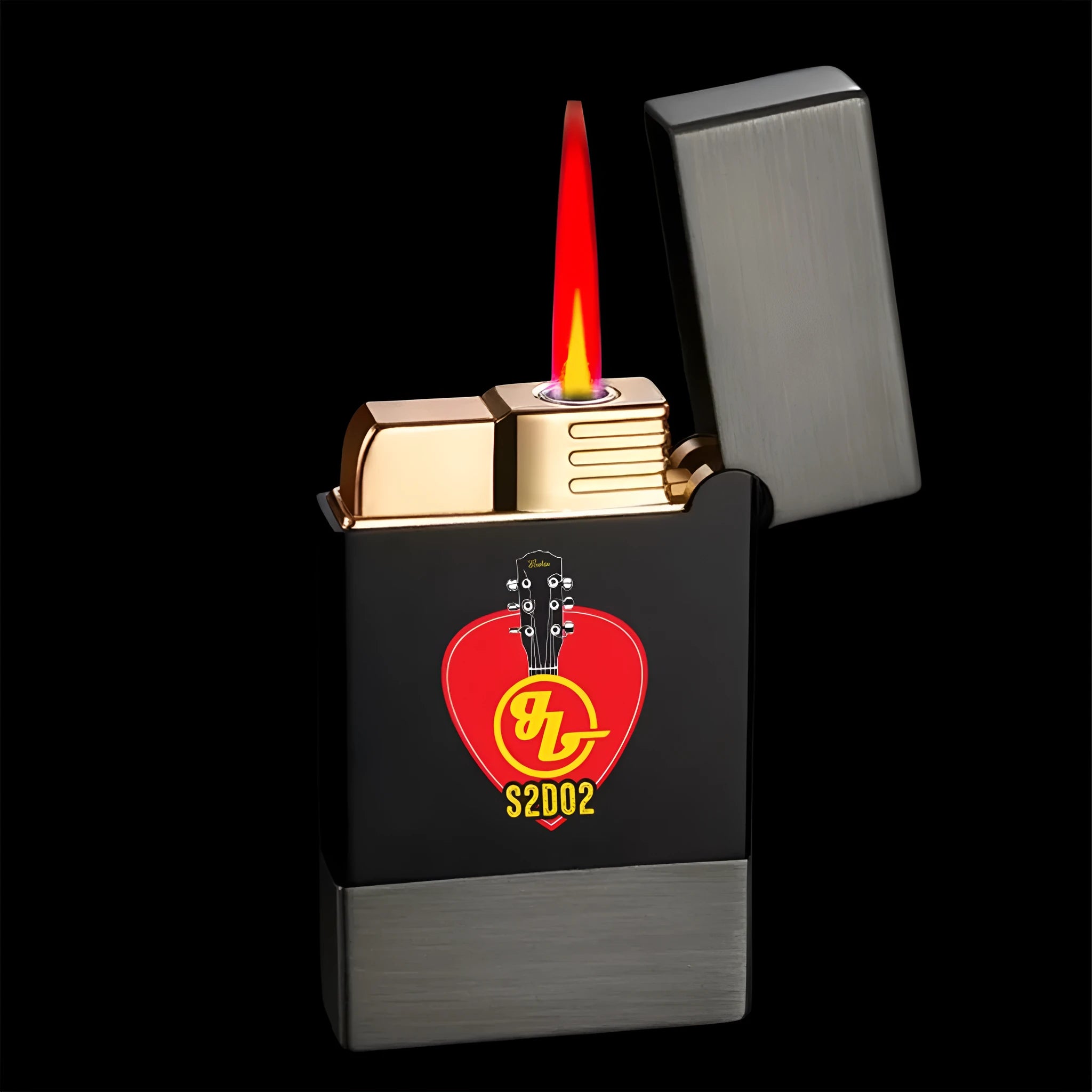 Compact metal and steel windproof gas lighter measuring 62x35x11mm on a plain background