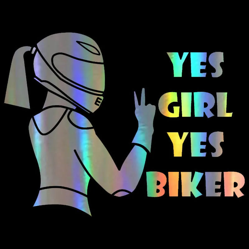 Cool Girl Rider character car decorative waterproof sticker in black, white, and laser colours