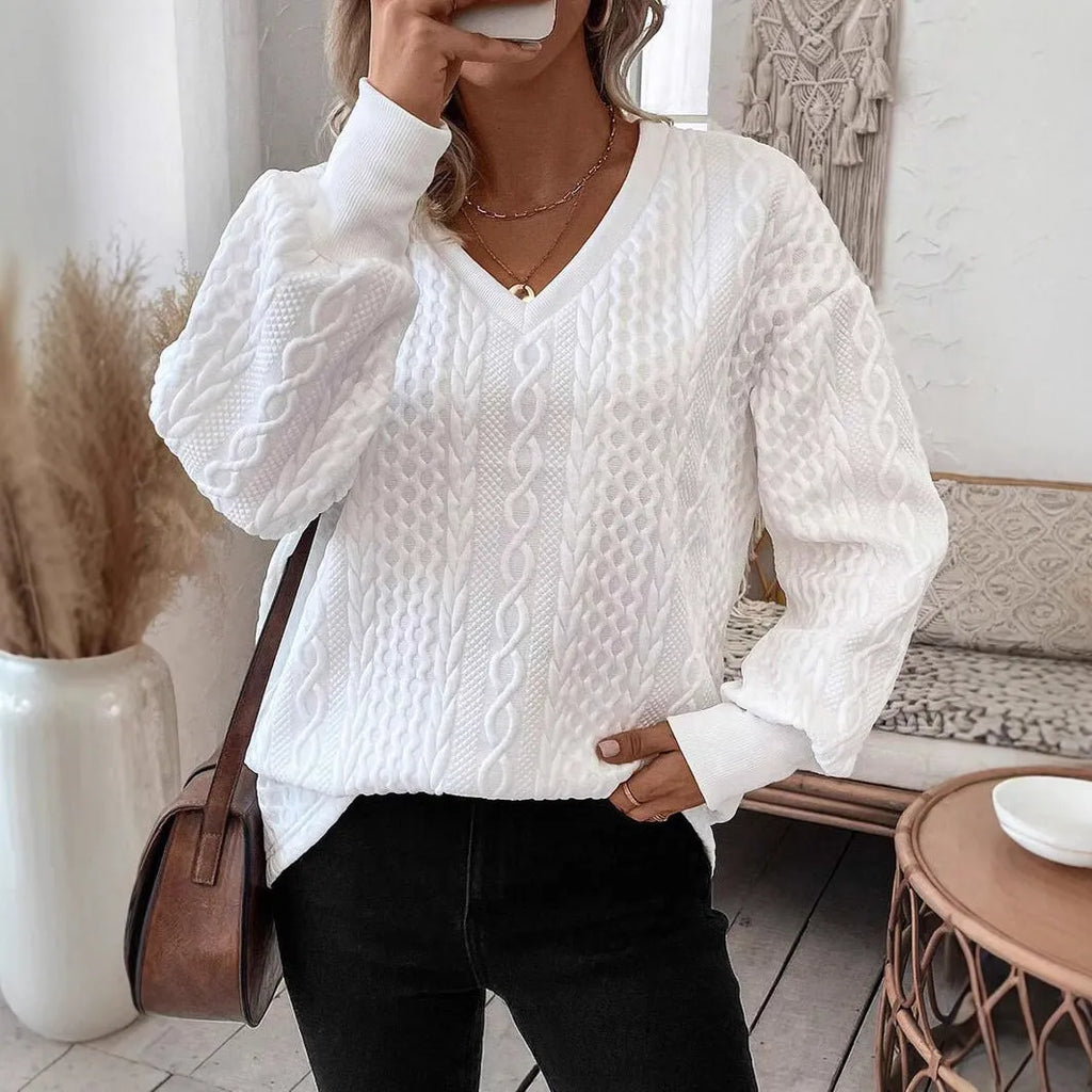 Milky white loose long sleeve T-shirt with 3D pattern in Japanese Korean casual style
