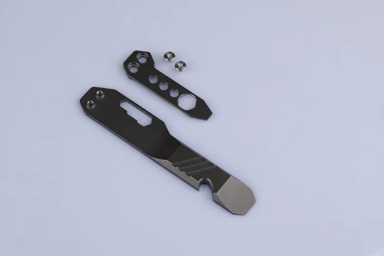 Titanium alloy multi-function crowbar tool with bottle opener in gun grey or stone wash finish