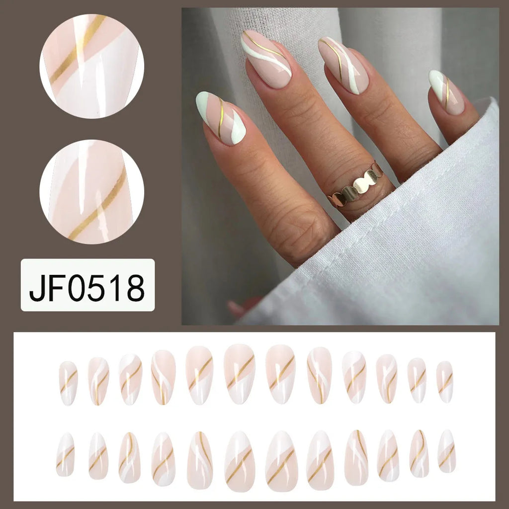 Plaid pattern wearable nail stickers with drop shape design and jelly glue adhesive