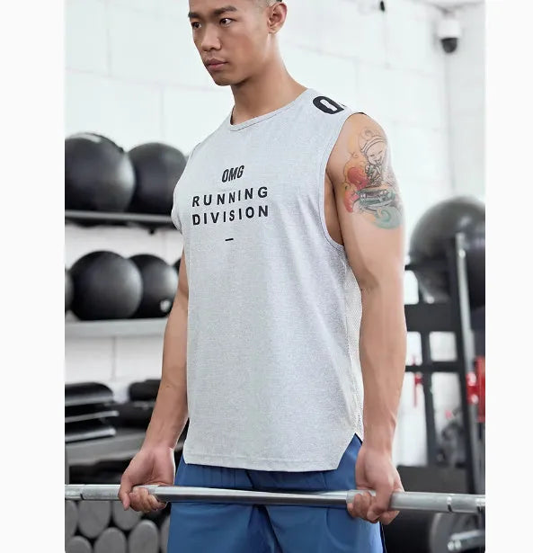 Men's loose-fitting ice silk mesh sports vest in black, blue, grey, or white colours
