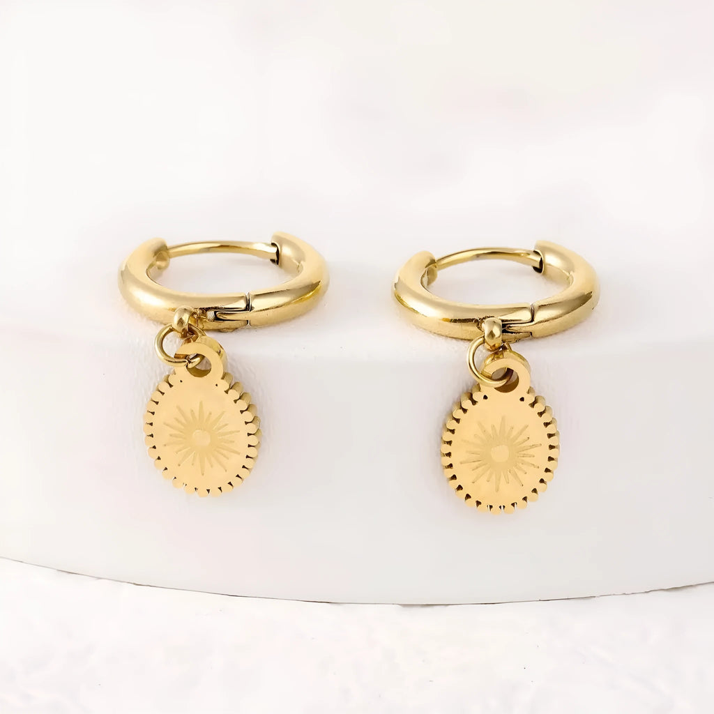 Women's stainless steel geometric earrings with ellipse design in XY-EH005 colour for summer fashion wear
