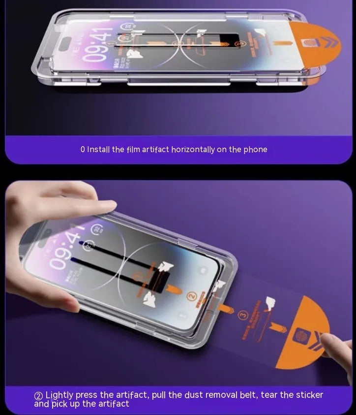 Tempered glass iPhone screen protector in HD and Peep-proof privacy variants with application kit.