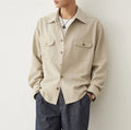 Men's simple lapel profile shirt in chemical fibre blend fabric with long sleeves