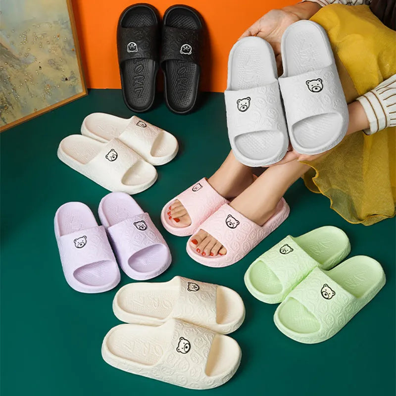 Cute bear non-slip thick sole EVA indoor slippers for women and men in grey colour