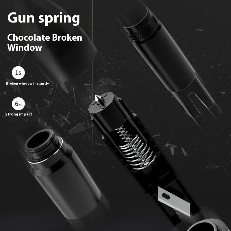 Aluminium alloy vehicle emergency window breaker tool in black, red, and silver colour options.