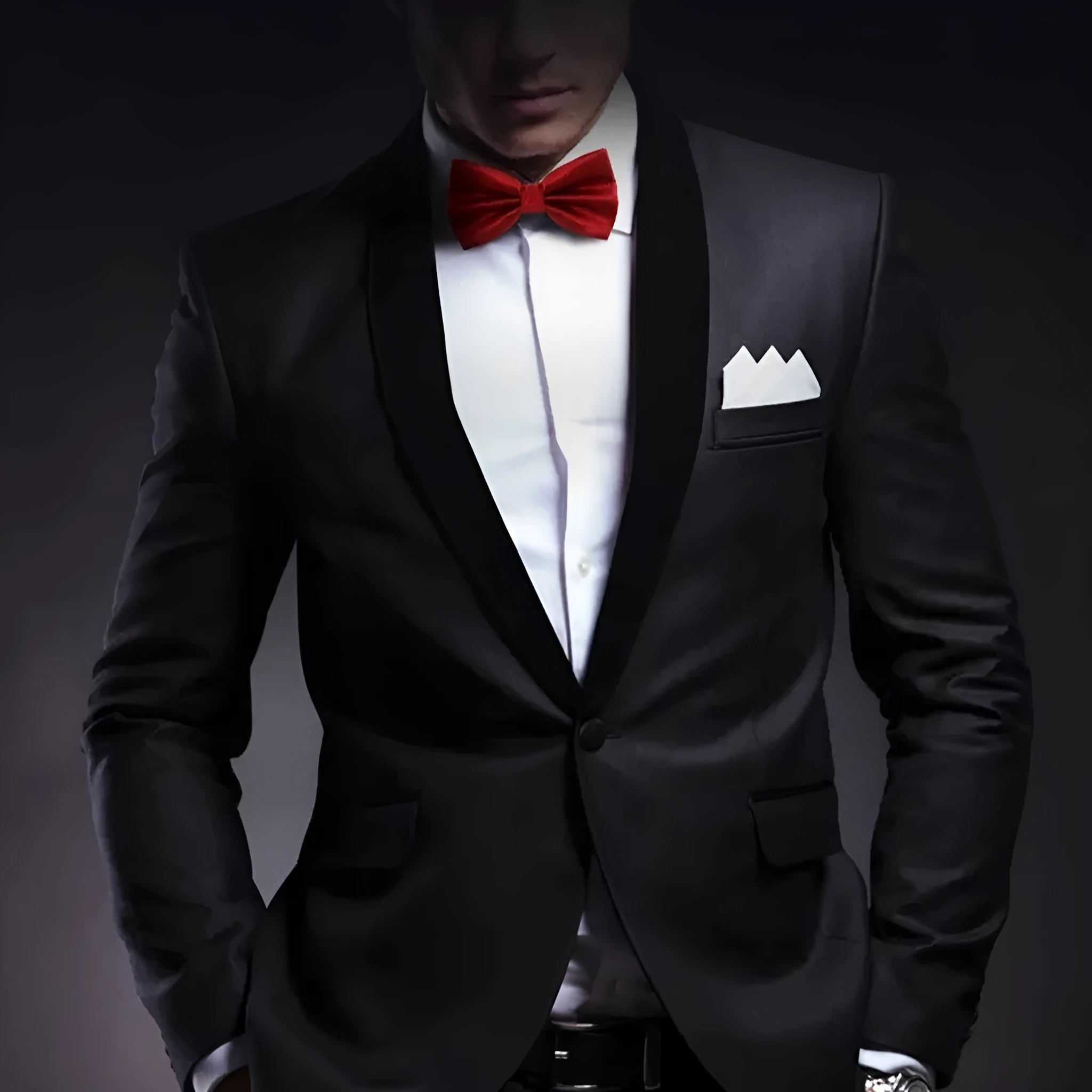 Men's flat head style solid colour bow tie on white background