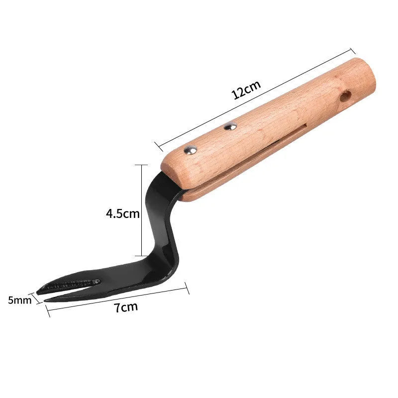 Carbon steel garden weeding and seedling rooting device 20 cm length on soil background