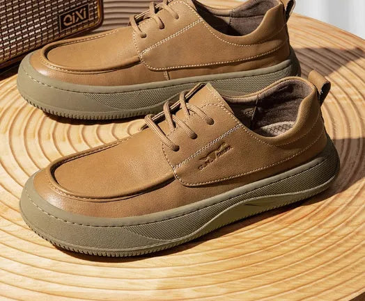 British retro brown casual leather shoes with big toe design and visible stitching