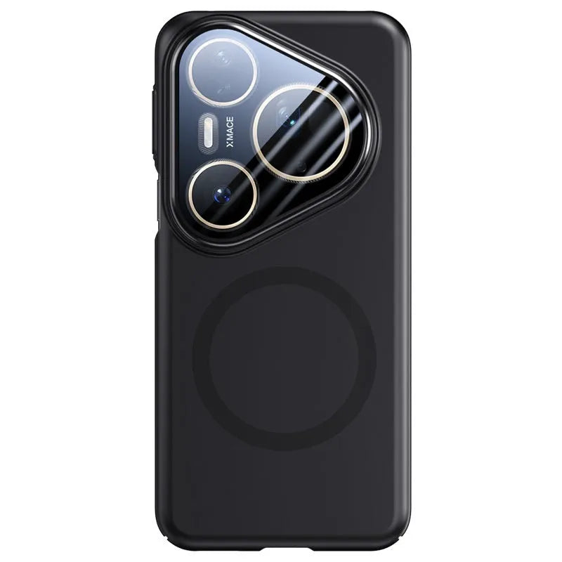 Huawei P80 series magnetic lens bracket phone case with frosted PC back shell in black, silver, bright red colours