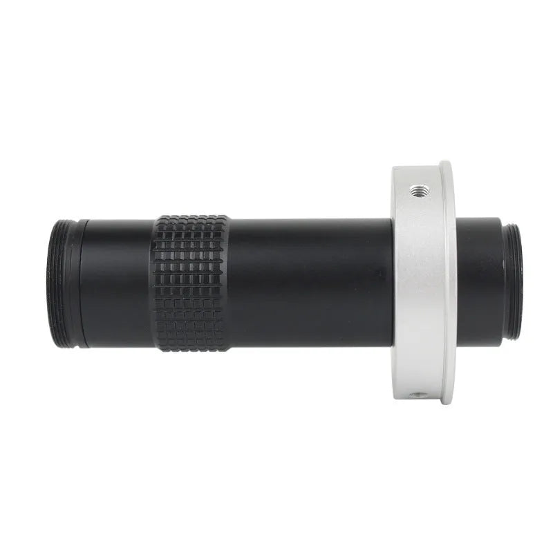 Black industrial camera monocular lens for 130x magnification inspection with 60-300mm working distance