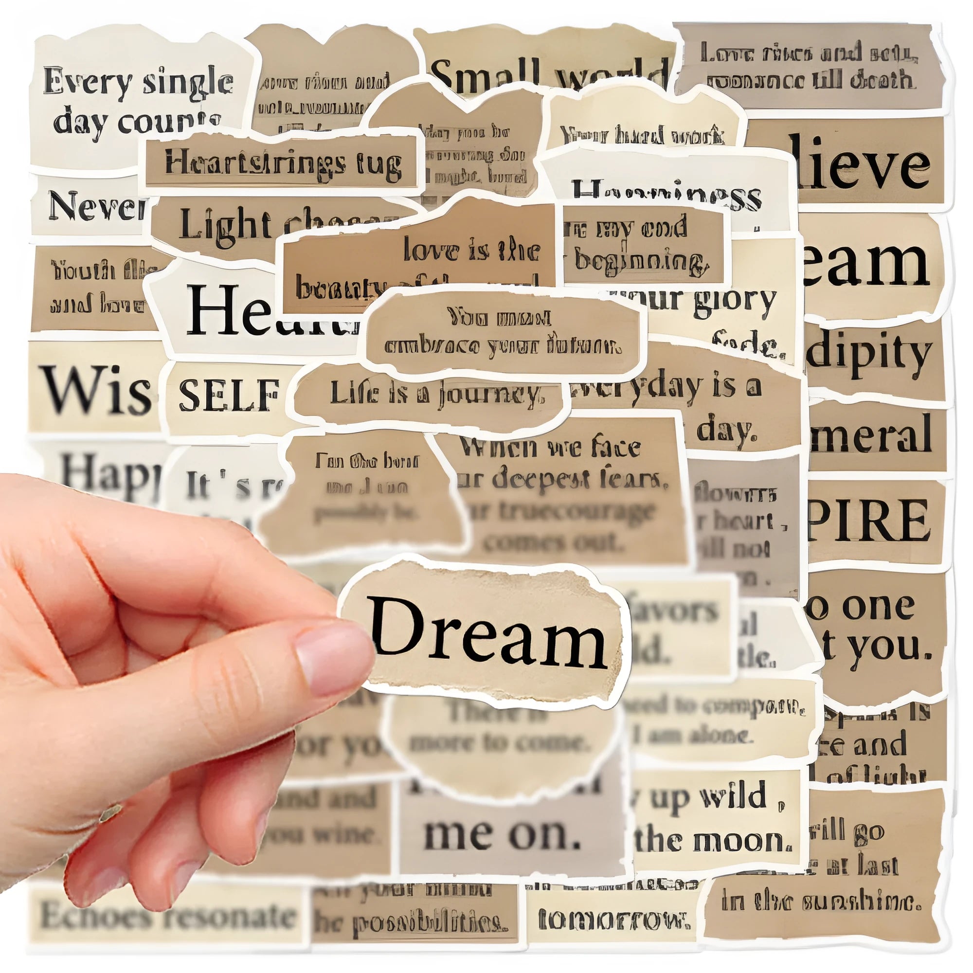 Pack of 25 Tear English design TT284 waterproof PVC adhesive stickers in matte and glossy finish.