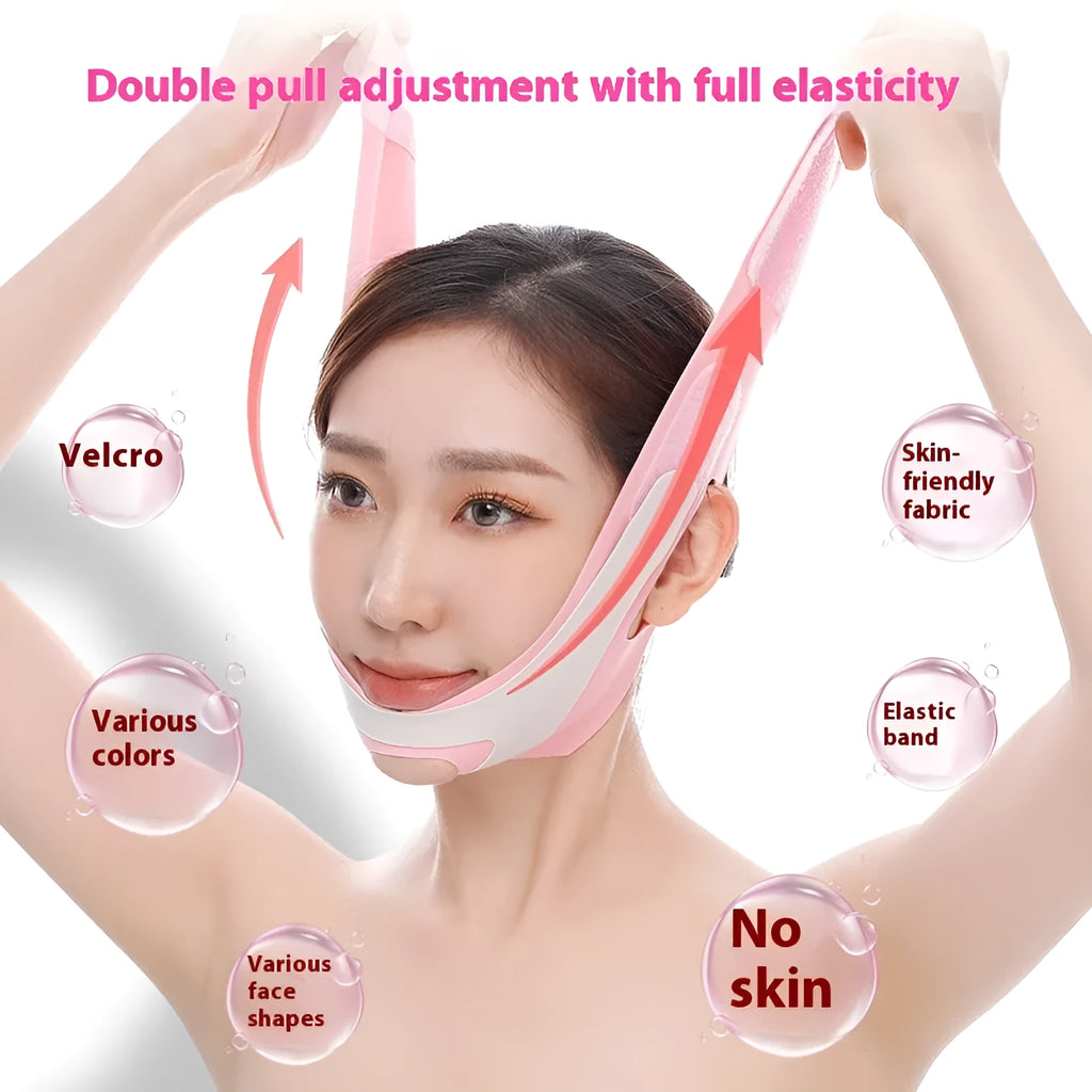 Far infrared elastic V face bandage for facial contouring in black and pink colour options