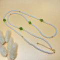 925 sterling silver twin clavicle necklace with 4mm pearl, 8mm green chalcedony bead and 4mm silver beads