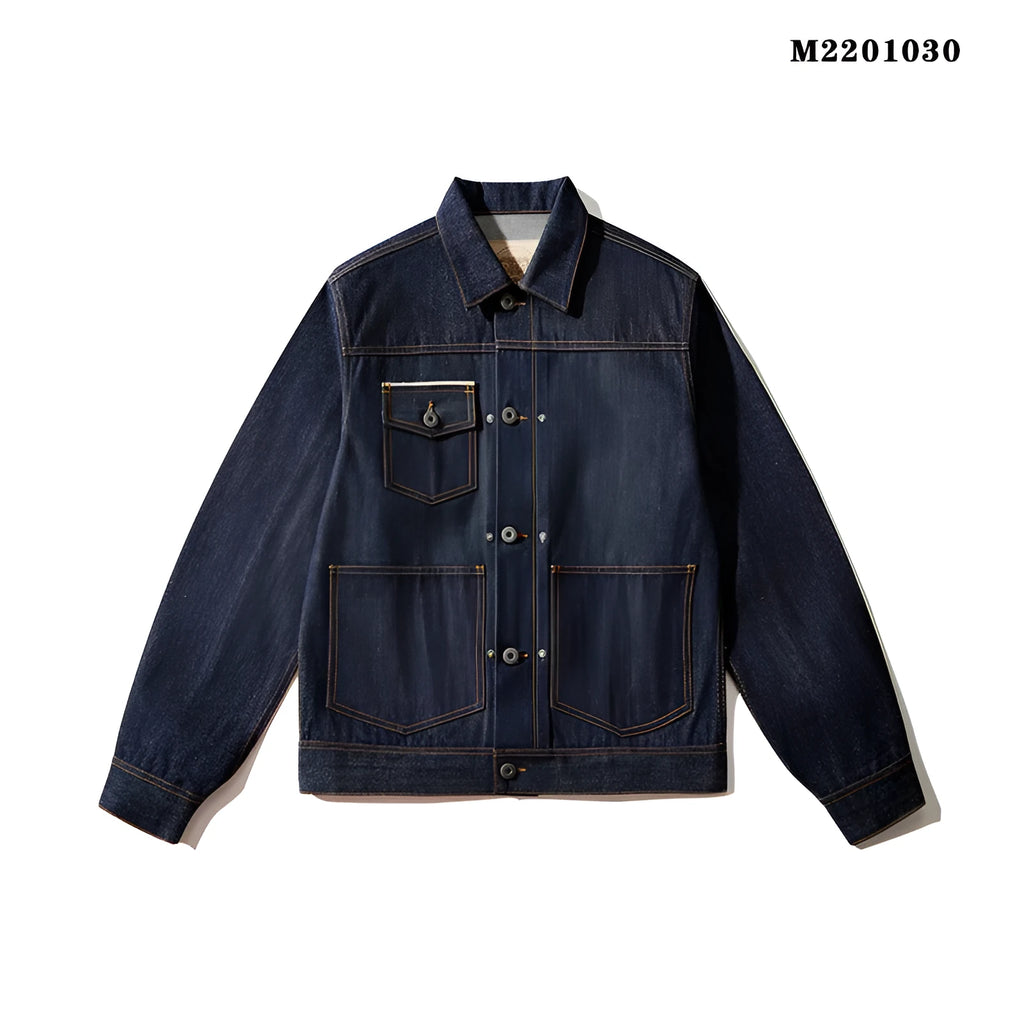 Men's raw pulp colour Japanese-style loose cotton jacket with patch pockets and straight hem.