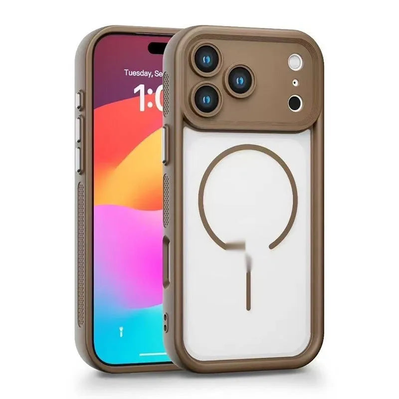 Frosted TPU magnetic phone case for iPhone 17 series in black, shockproof and heat dissipation design