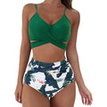 Women's solid print bikini set with push-up top, leopard pattern, polyester fabric, available in multiple sizes