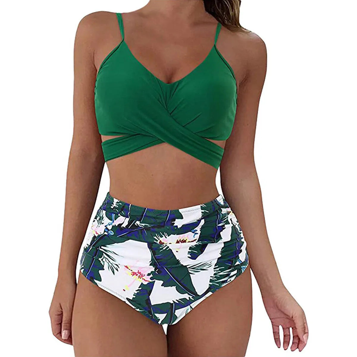 Women's solid print bikini set with push-up top, leopard pattern, polyester fabric, available in multiple sizes