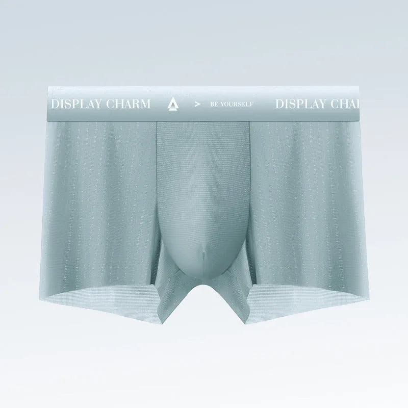 Ice silk men's thin breathable seamless boxers in dark gray