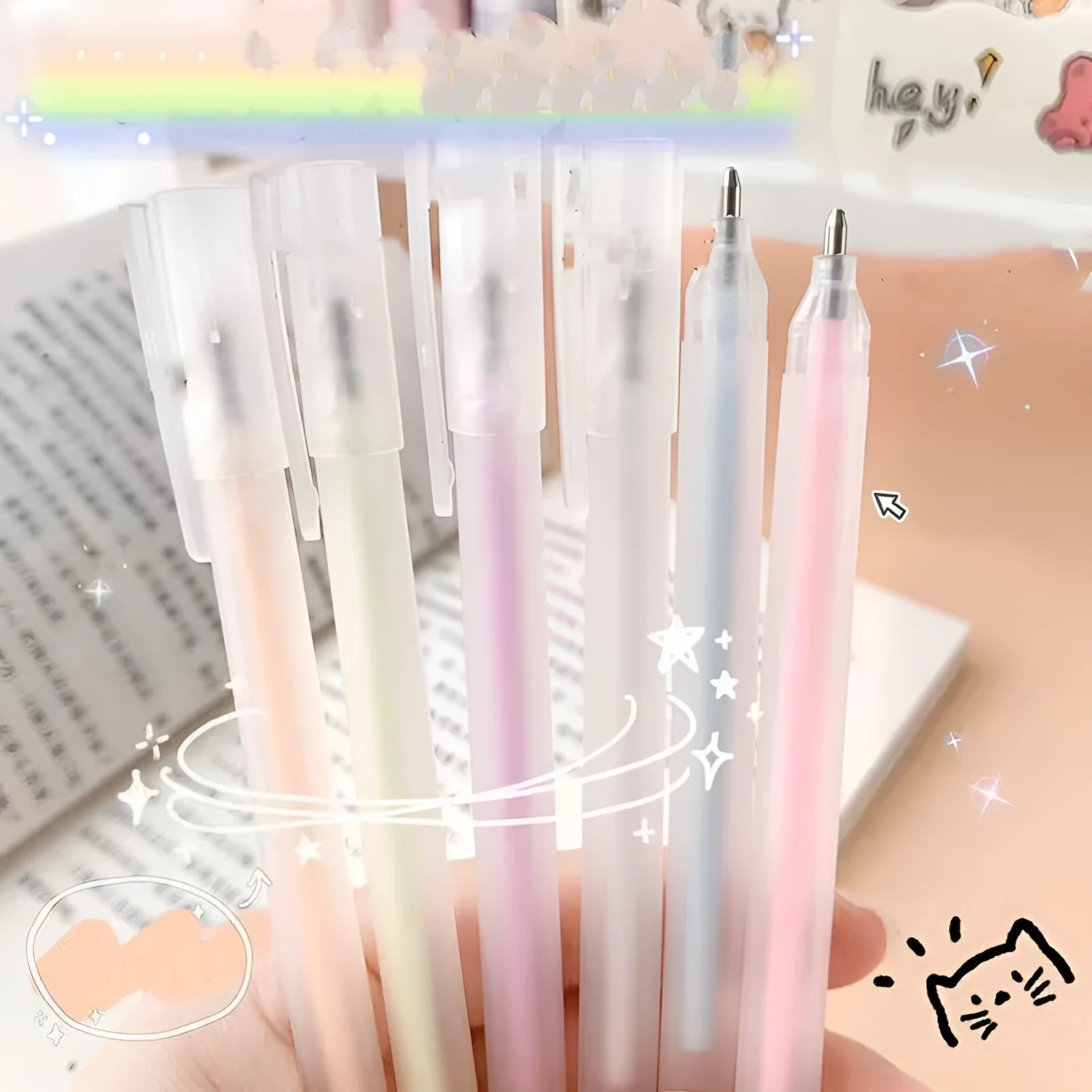 Macaroon coloured quick-dry dispensing pen with cap-pulling design