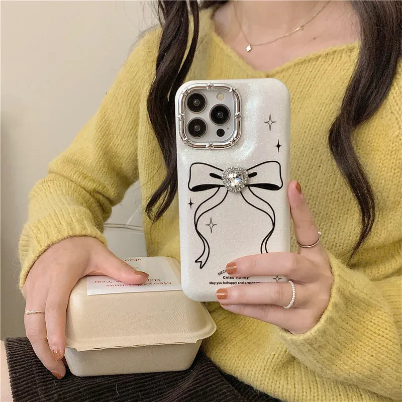 Line bow creative drop-resistant TPU phone case for iPhone in Pearl Bow colour option on white background