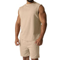 Men's sleeveless casual sports top and matching shorts set in a solid colour.