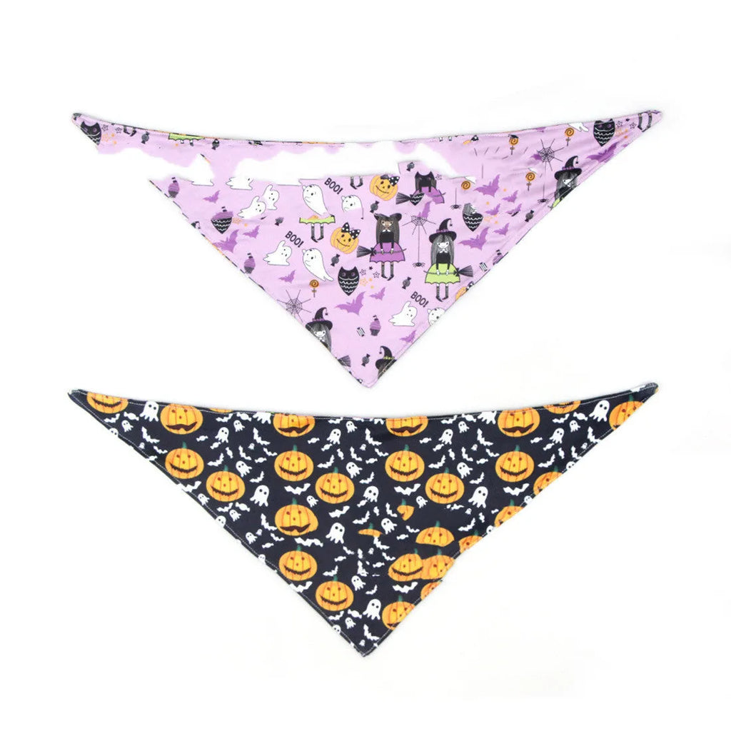 Halloween double-sided pet saliva towel in milk silk with printed pattern, available in S and M sizes