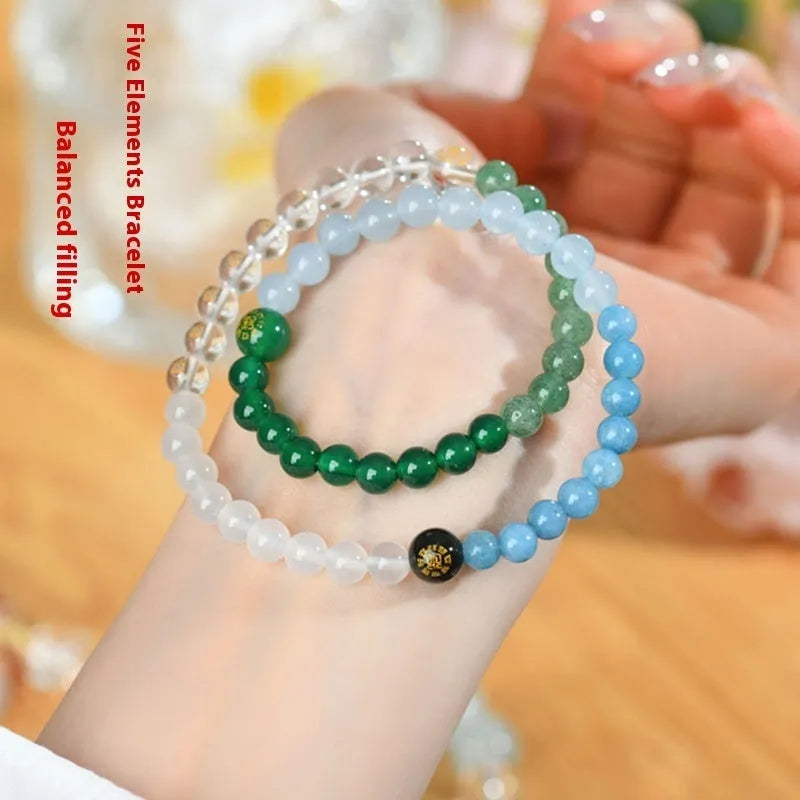 Handmade Duobao crystal bracelet with geometric design and Five Elements beads