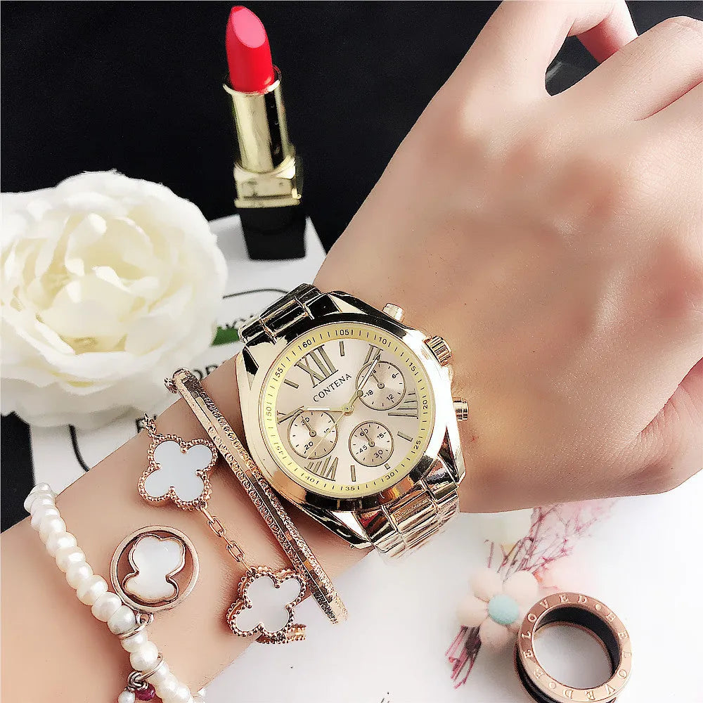 Women's fashion watch with mesh strap and quartz movement in silver rose gold colour